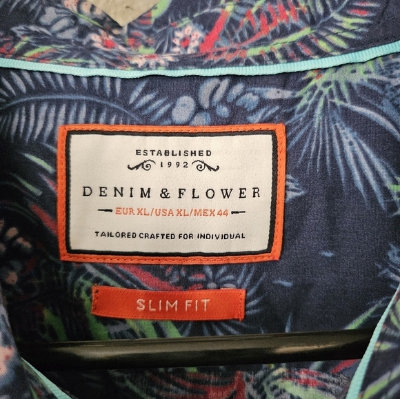 Demin & Flower Men's Blue Slim Fit Tropical Floral size XL. - Picture 5 of 13
